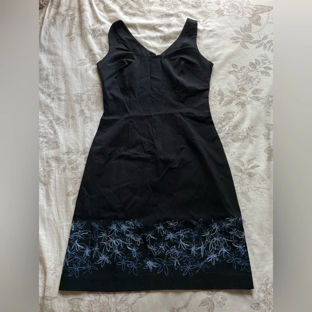 Express Y2K Blue Floral Embroidered Black Sheath Dress 2 Office Corpcore 90s‎
